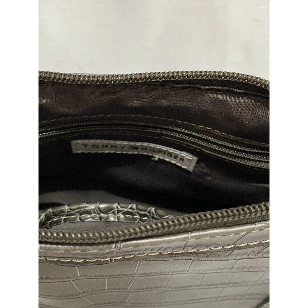 Tommy Hilfiger Small Bag Silver Purse Shoulder Bag Alligator Pattern